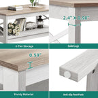 Coffee Table Living Room 2-Tier Thick Wood Rectangular