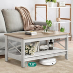 Coffee Table Living Room 2-Tier Thick Wood Rectangular