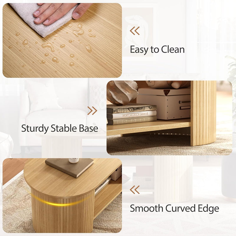 Coffee Table Living Room with 2-Tier Storage Thick