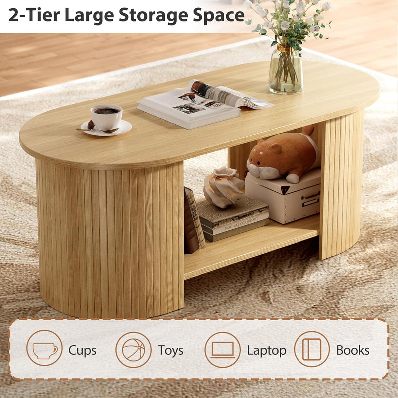 Coffee Table Living Room with 2-Tier Storage Thick