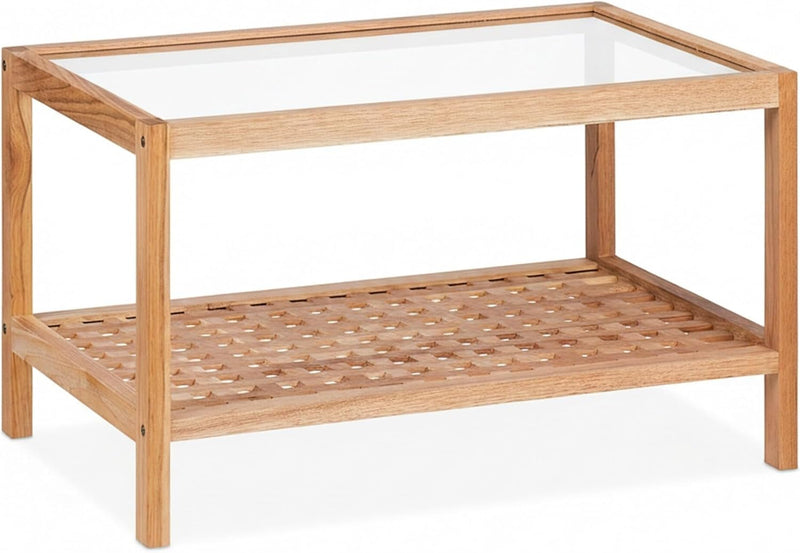 Coffee Table Living Room with Glass Top Walnut