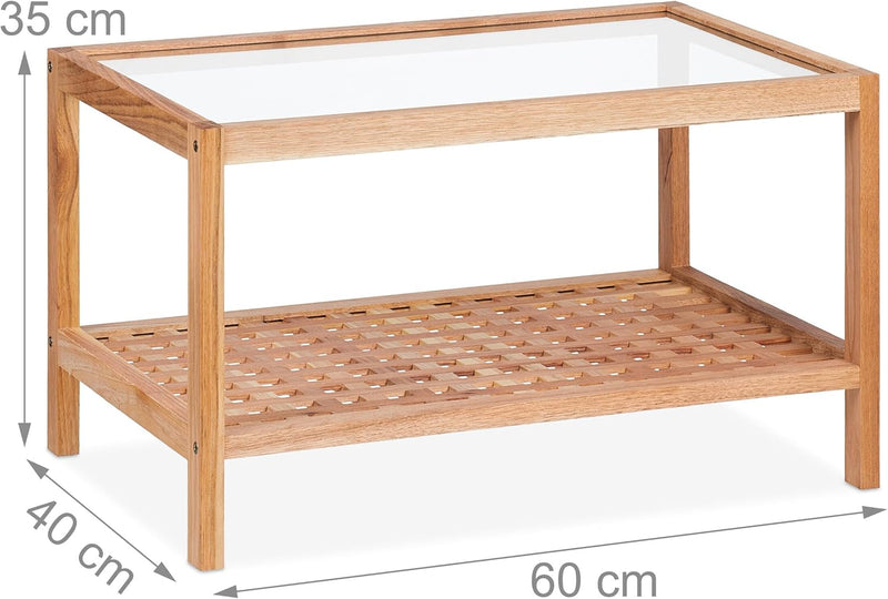 Coffee Table Living Room with Glass Top Walnut