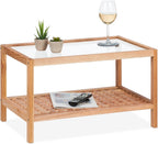 Coffee Table Living Room with Glass Top Walnut