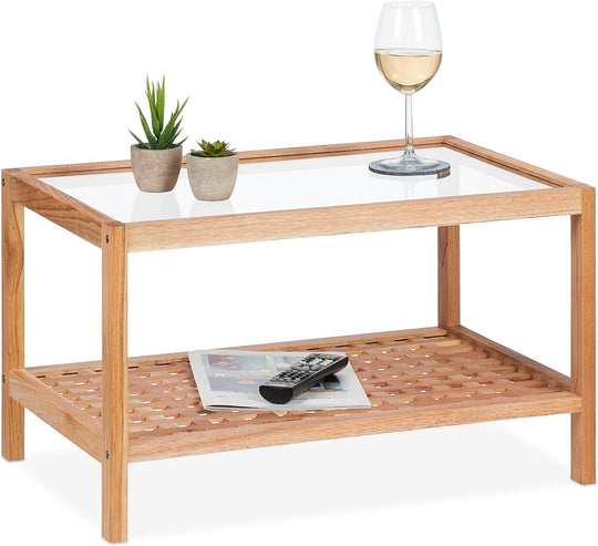 Coffee Table Living Room with Glass Top Walnut