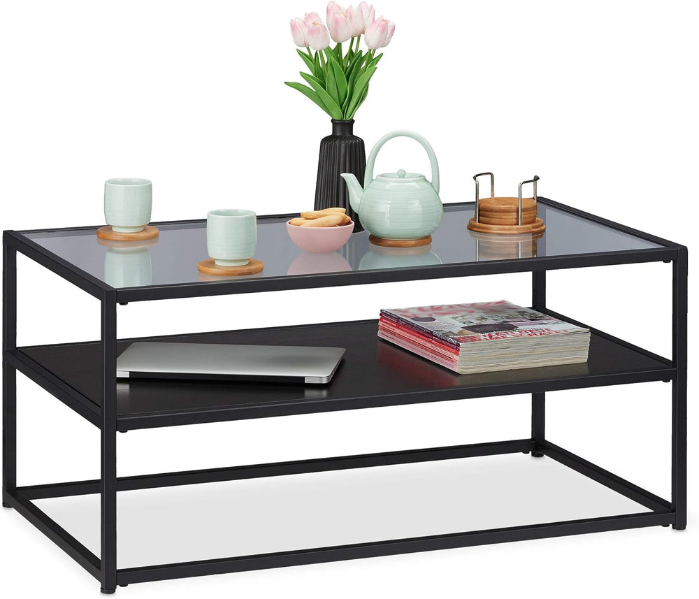 Coffee Table MDF Shel Glass Metal Modern Design