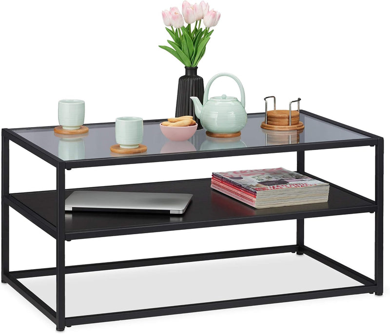 Coffee Table MDF Shel Glass Metal Modern Design