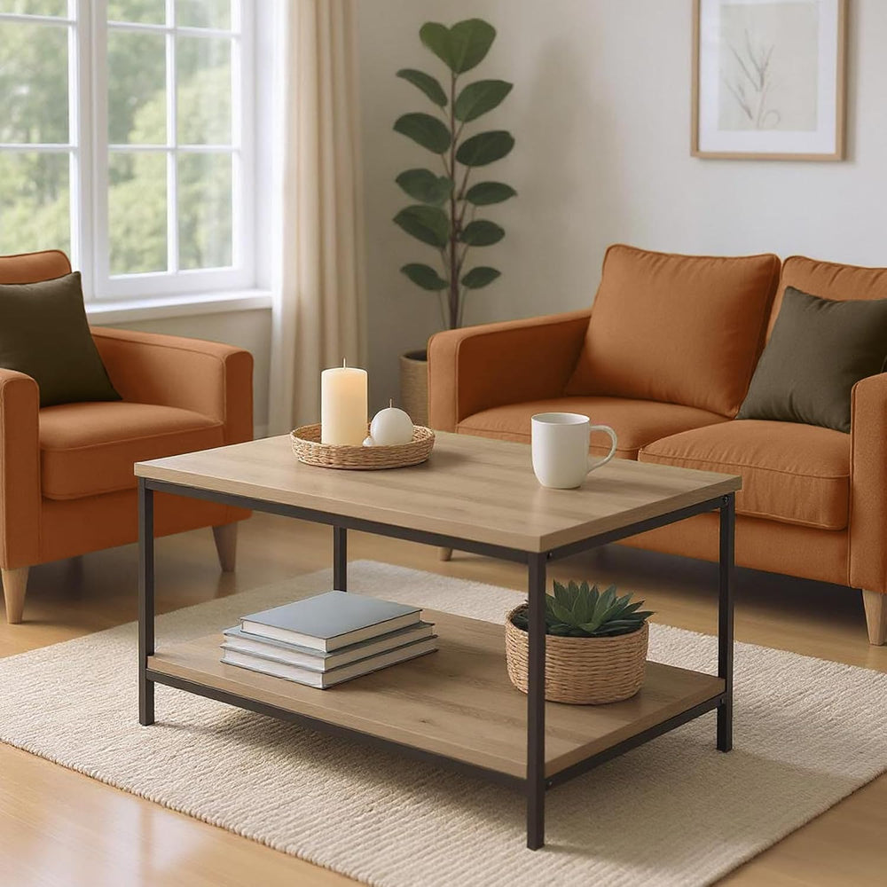 Coffee Table Rectangular with Bottom Shelf Living Room