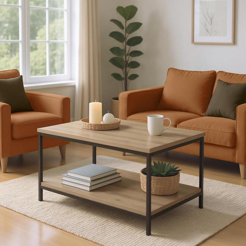 Coffee Table Rectangular with Bottom Shelf Living Room