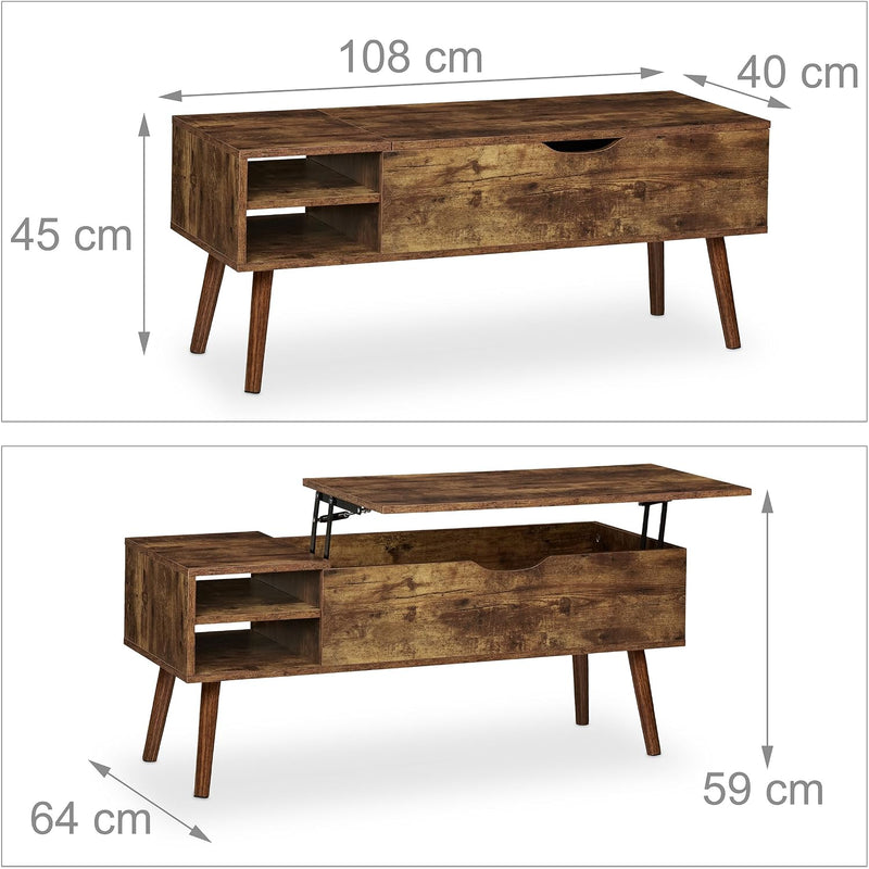 Coffee Table with Lift Top 2 Side Sections