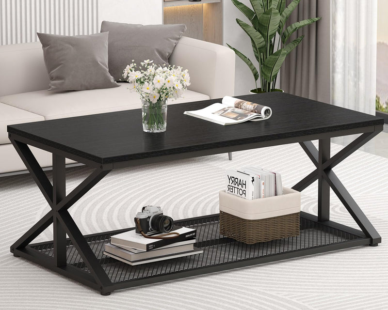 Coffee Table with Storage Modern Wood Metal Rectangle