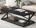 Coffee Table with Storage Modern Wood Metal Rectangle