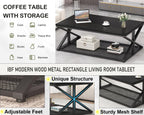 Coffee Table with Storage Modern Wood Metal Rectangle