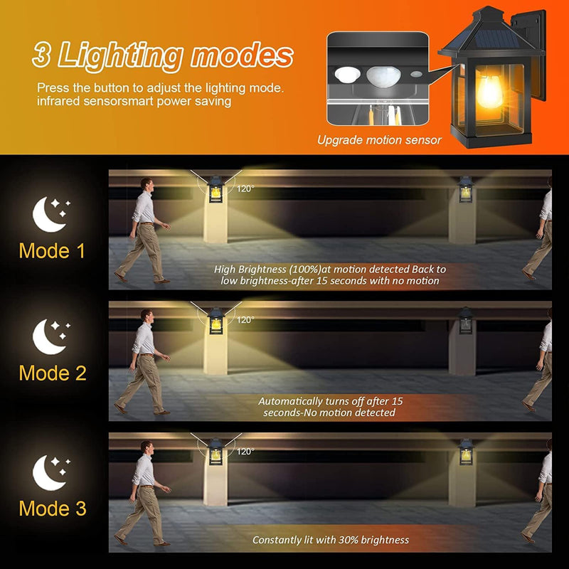 Solar Wall Lights Waterproof Motion Sensor Security Light (2 Pack)