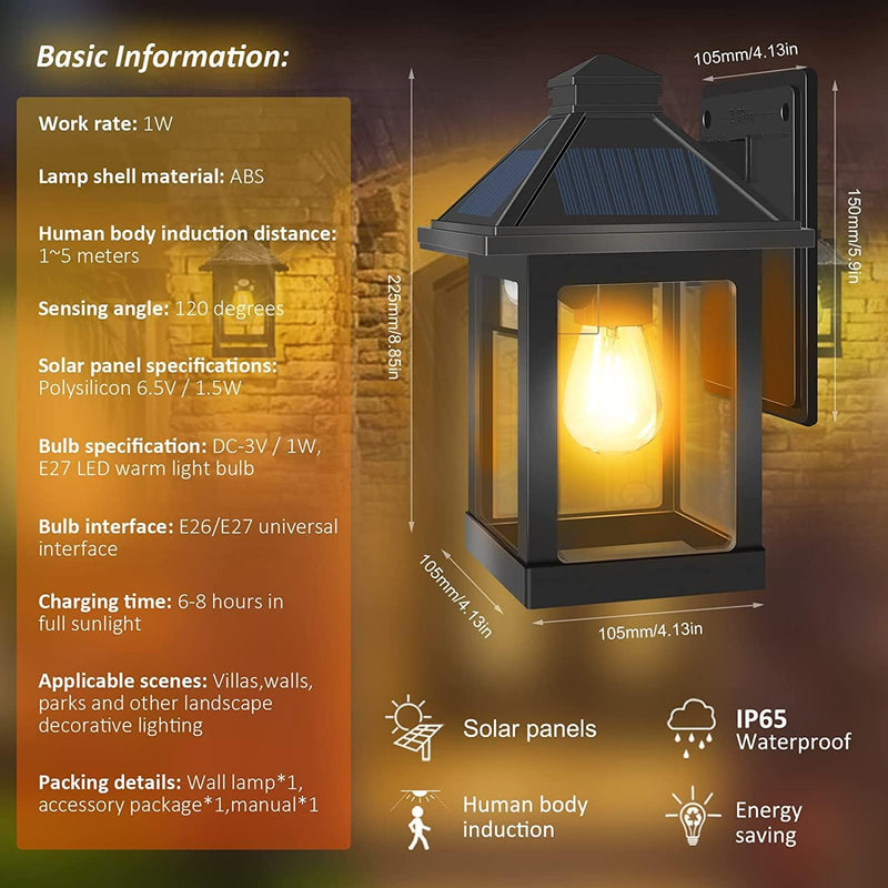 Solar Wall Lights Waterproof Motion Sensor Security Light (2 Pack)