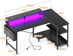 Coleshome L Shaped Gaming Desk with LED Lights