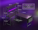 L Shaped Gaming Desk with LED Lights Power