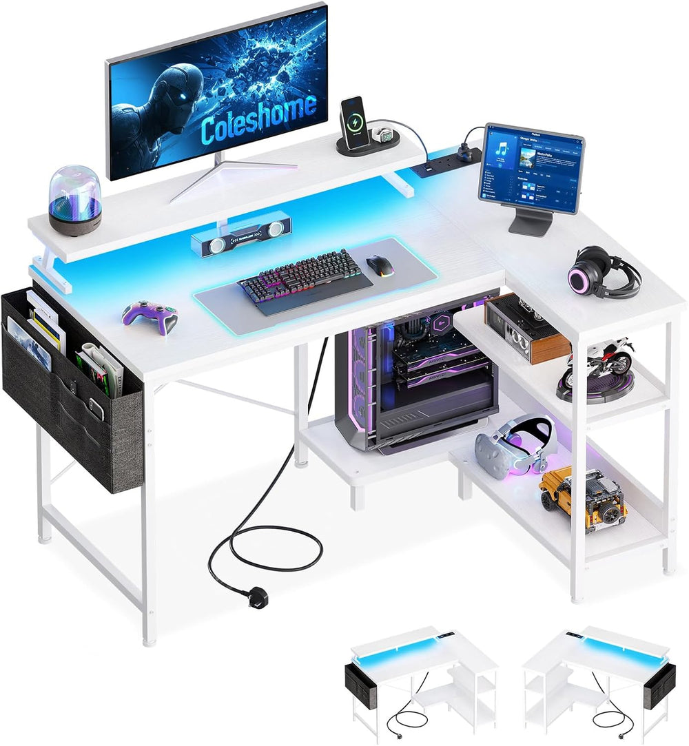 Coleshome L Shaped Gaming Desk with LED Lights