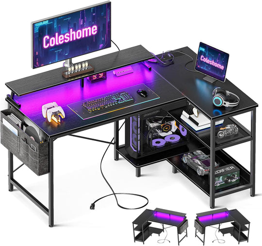 Coleshome L Shaped Gaming Desk with LED Lights
