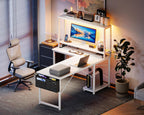 L Shaped Gaming Desk with LED Lights Power