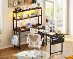 L Shaped Gaming Desk with LED Lights Power