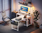L Shaped Gaming Desk with LED Lights Power