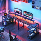 Coleshome L Shaped Gaming Desk with LED Lights