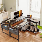 Coleshome L Shaped Gaming Desk with LED Lights