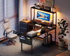 L Shaped Gaming Desk with LED Lights Power
