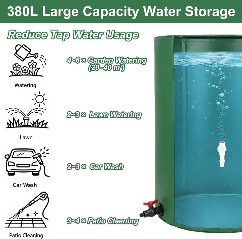 Collapsible Water Butt 380L Foldable Rainwater Tank Pvc
