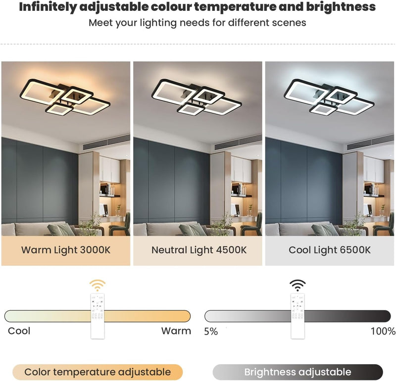Modern LED Ceiling Light Dimmable 54W Flush Mount