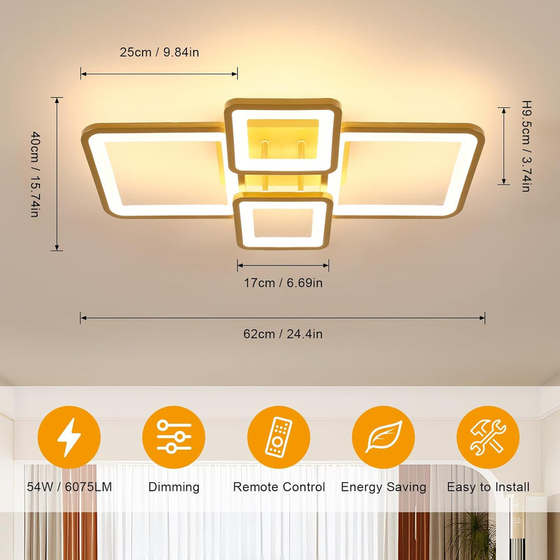 Modern LED Ceiling Light Dimmable 54W Flush Mount