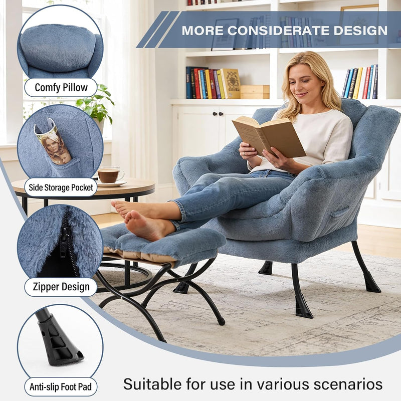 Comfy Armchair with Footstool Lazy Chair Ottoman Leisure