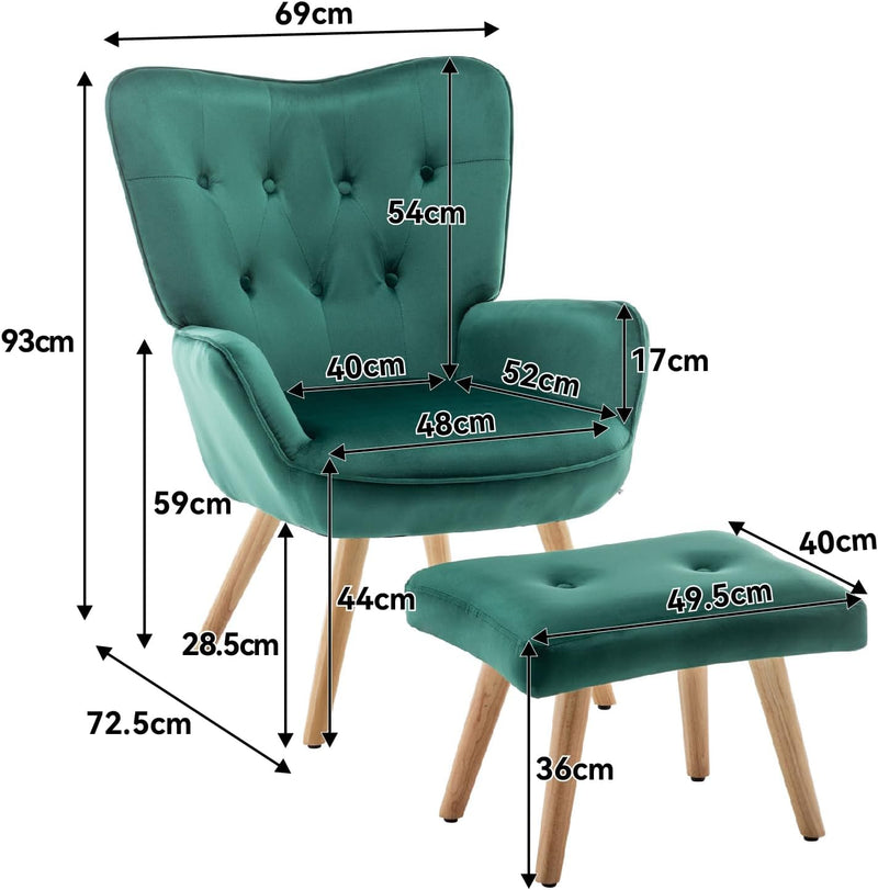Comfy Armchair with Footstool Living Room Chair Velvet