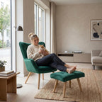 Comfy Armchair with Footstool Living Room Chair Velvet