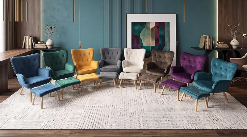 Comfy Armchair with Footstool Living Room Chair Velvet