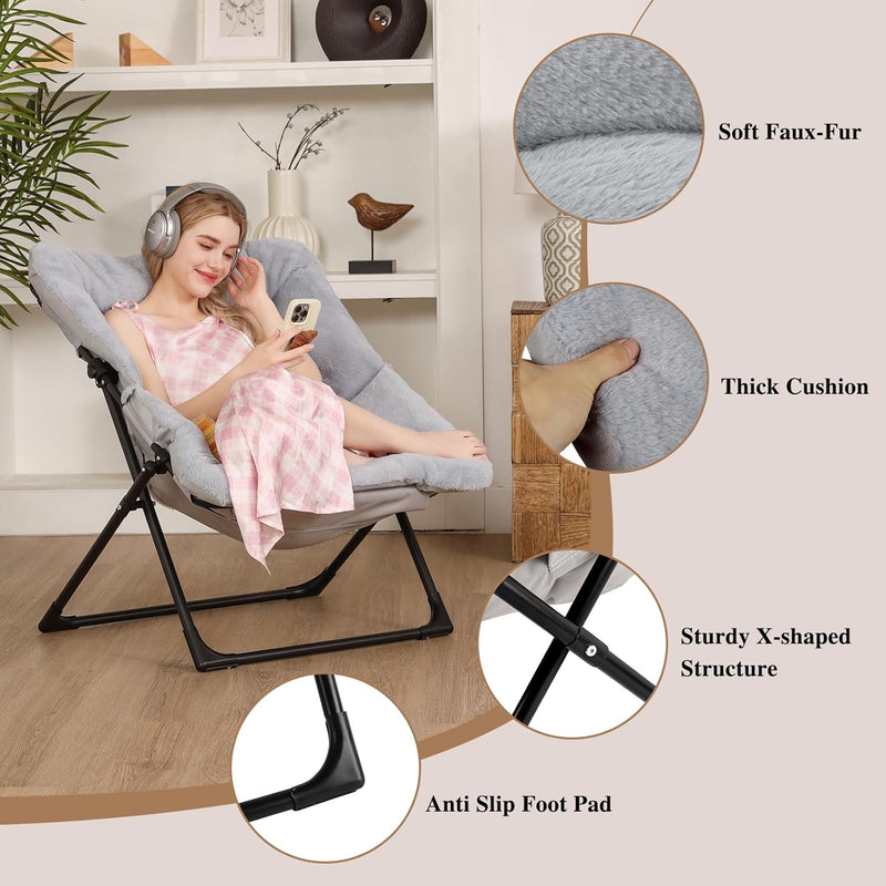 Comfy Saucer Chair for Adults Soft Faux Fur (Set of 2)