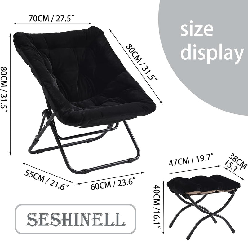 Comfy Saucer Chair with Ottoman Oversized Foldable Faux