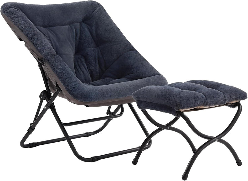 Comfy Saucer Chair with Ottoman Oversized Foldable Faux