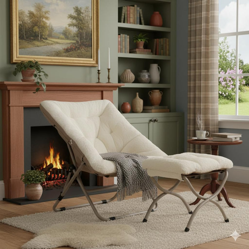 Comfy Saucer Chair with Ottoman Oversized Foldable Faux
