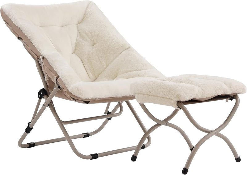Comfy Saucer Chair with Ottoman Oversized Foldable Faux