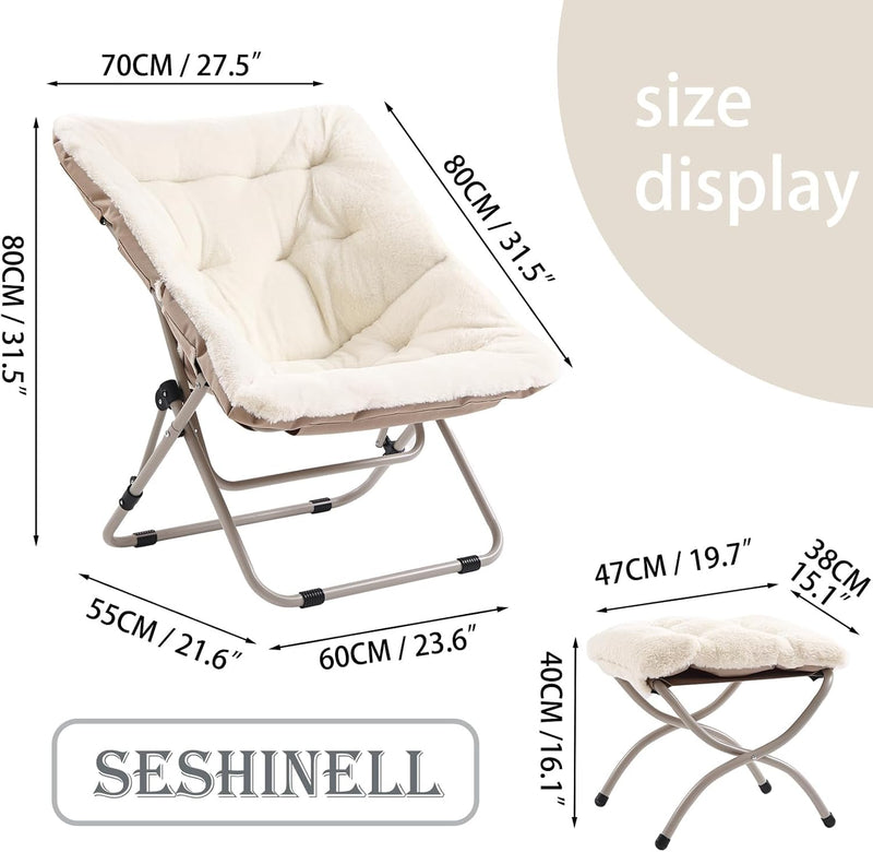 Comfy Saucer Chair with Ottoman Oversized Foldable Faux