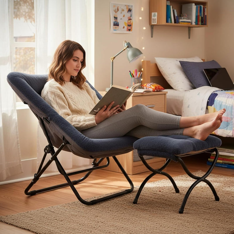 Comfy Saucer Chair with Ottoman Oversized Foldable Faux