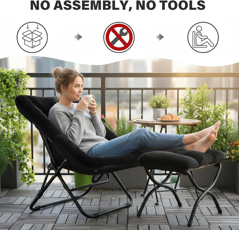 Comfy Saucer Chair with Ottoman Oversized Foldable Faux