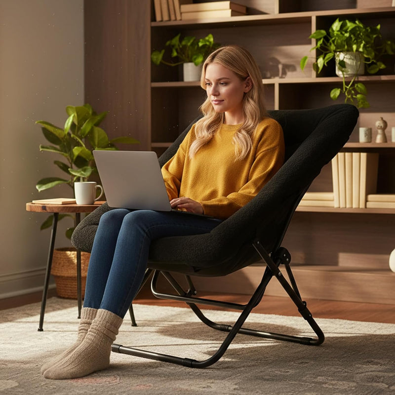 Comfy Saucer Chair with Ottoman Oversized Foldable Faux