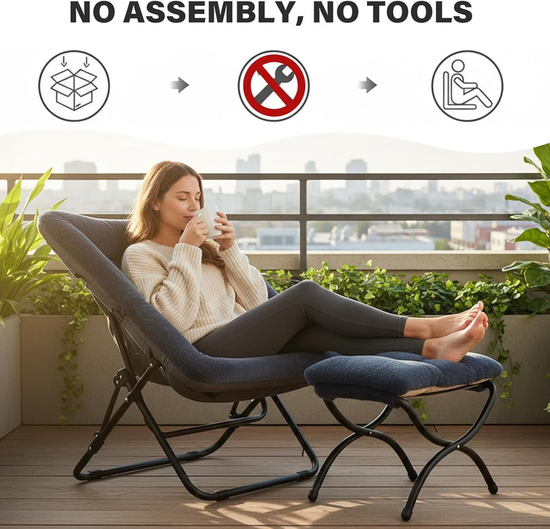 Comfy Saucer Chair with Ottoman Oversized Foldable Faux