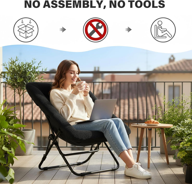 Comfy Saucer Chair with Ottoman Oversized Foldable Faux