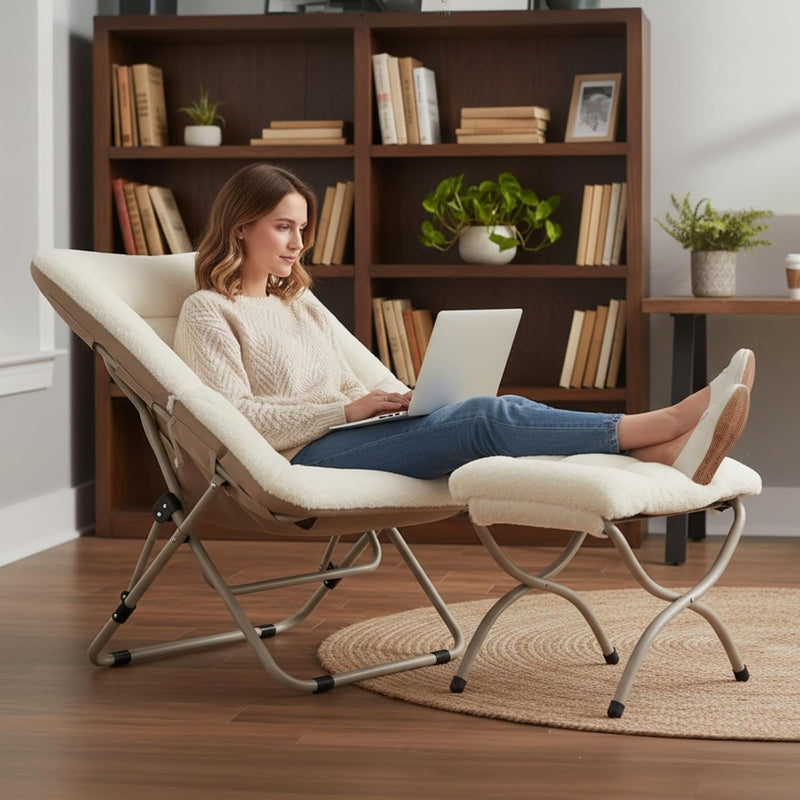 Comfy Saucer Chair with Ottoman Oversized Foldable Faux