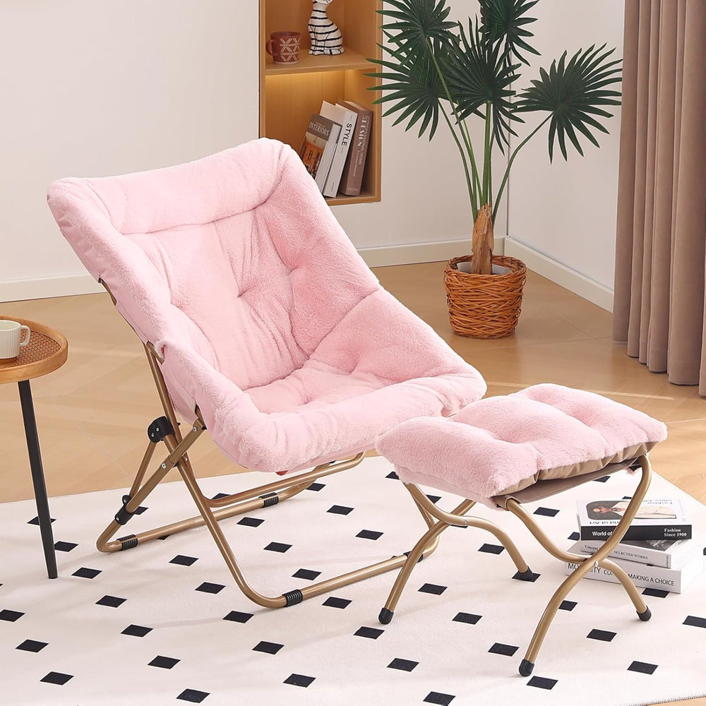 Comfy Saucer Chair with Ottoman Oversized Foldable Faux