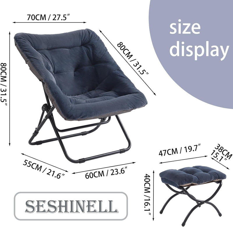 Comfy Saucer Chair with Ottoman Oversized Foldable Faux