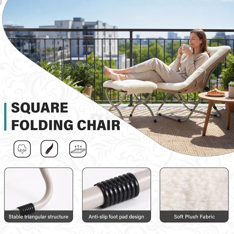 Comfy Saucer Chair with Ottoman Oversized Foldable Faux